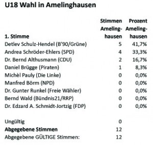 Tabelle Erststimmen Amelinghausen