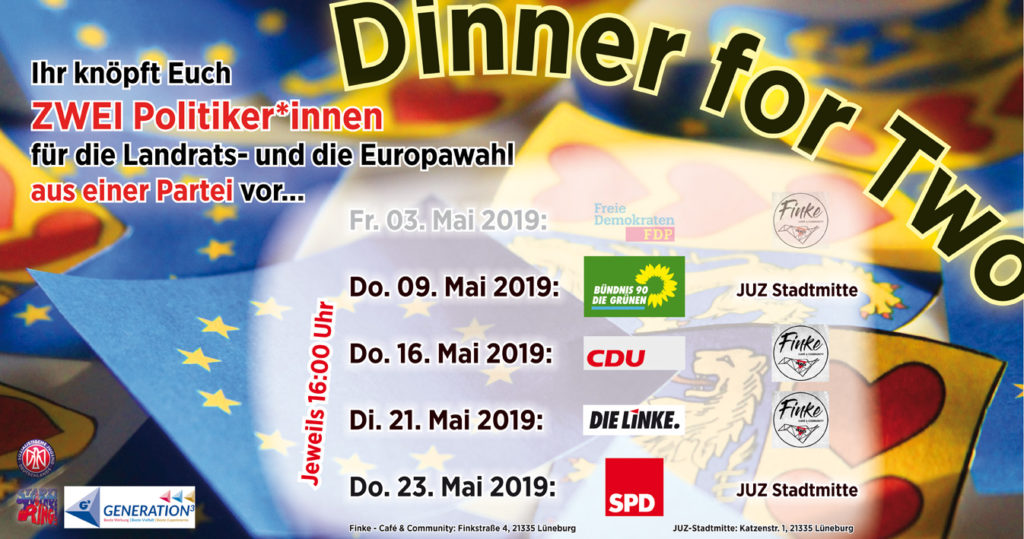 Flyer für die gesamte Veranstaltungsreihe "Dinner4Two", jetzt aktualisiert mit ALLEN Veranstaltungen!