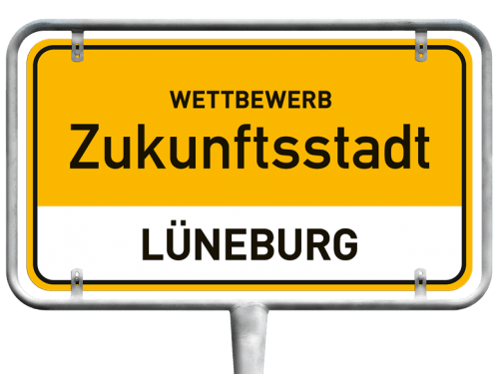 Ein Bild eines Ortsschildes als Logo des Wettbewerbs Zukunftsstadt Lüneburg